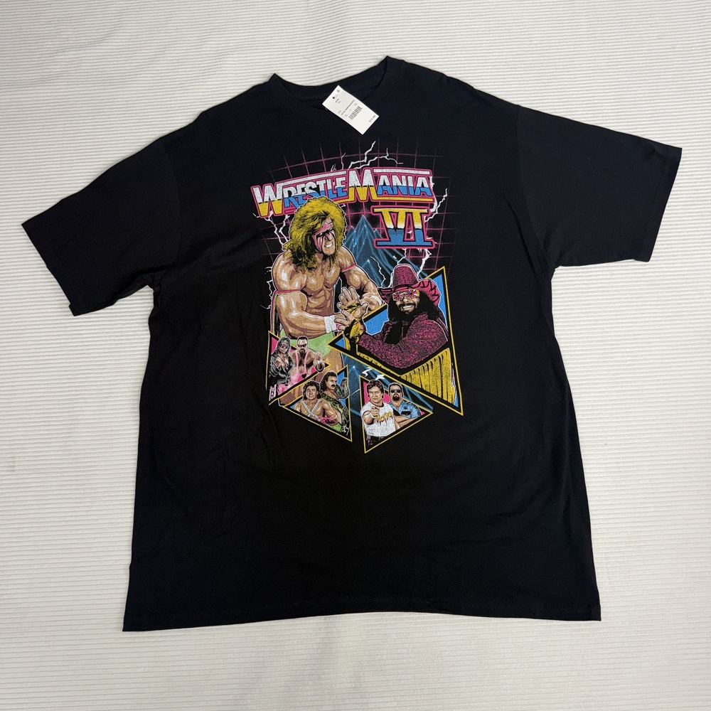 WWE Shirt Mens XL Black WrestleMania VI Graphic Tee Retro Wrestling 80s
